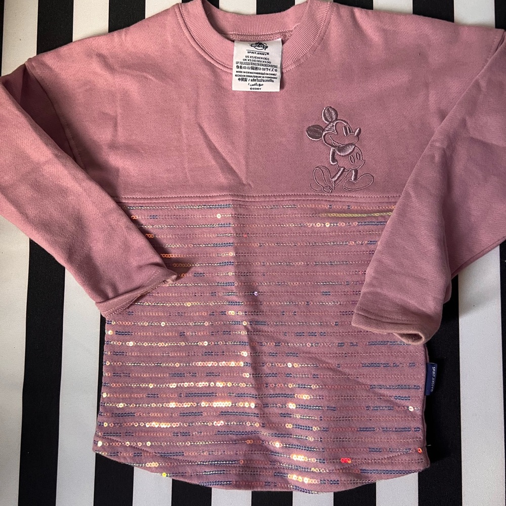 Disney Pink Long Sleeve Spirit Jersey with Mickey Mouse and Sequins